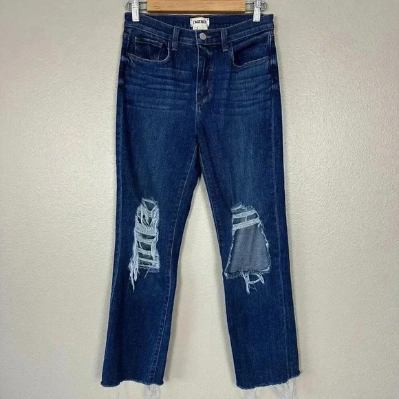 L'Agence Straight Leg Distressed Jeans Dark Wash Size 27 - Picture 3 of 8